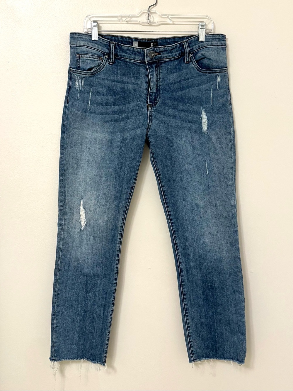 KUT from the Kloth Reese Ankle Straight Leg Jeans Size 14 Distressed Medium Wash - Picture 1 of 4